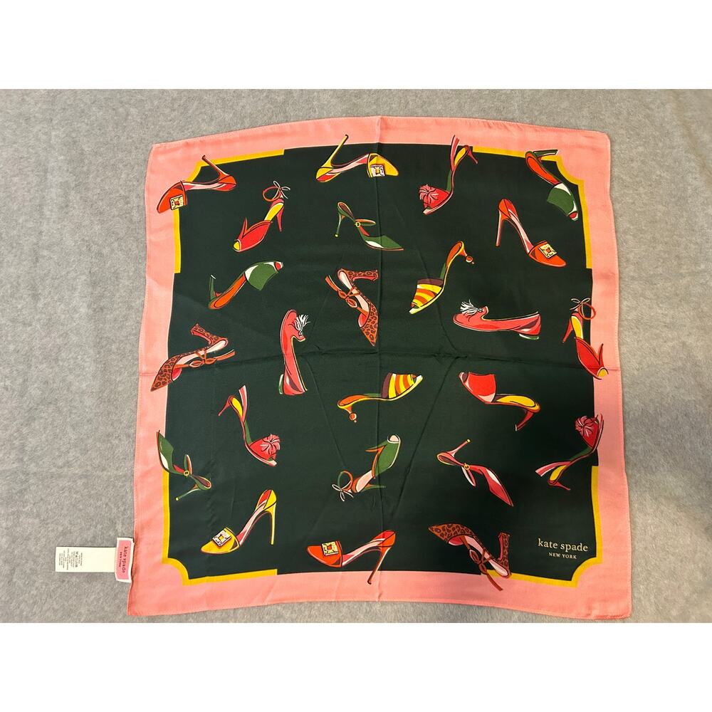 KATE SPADE NEW YORK PINK GREEN 100% SILK SQUARE SCARF
